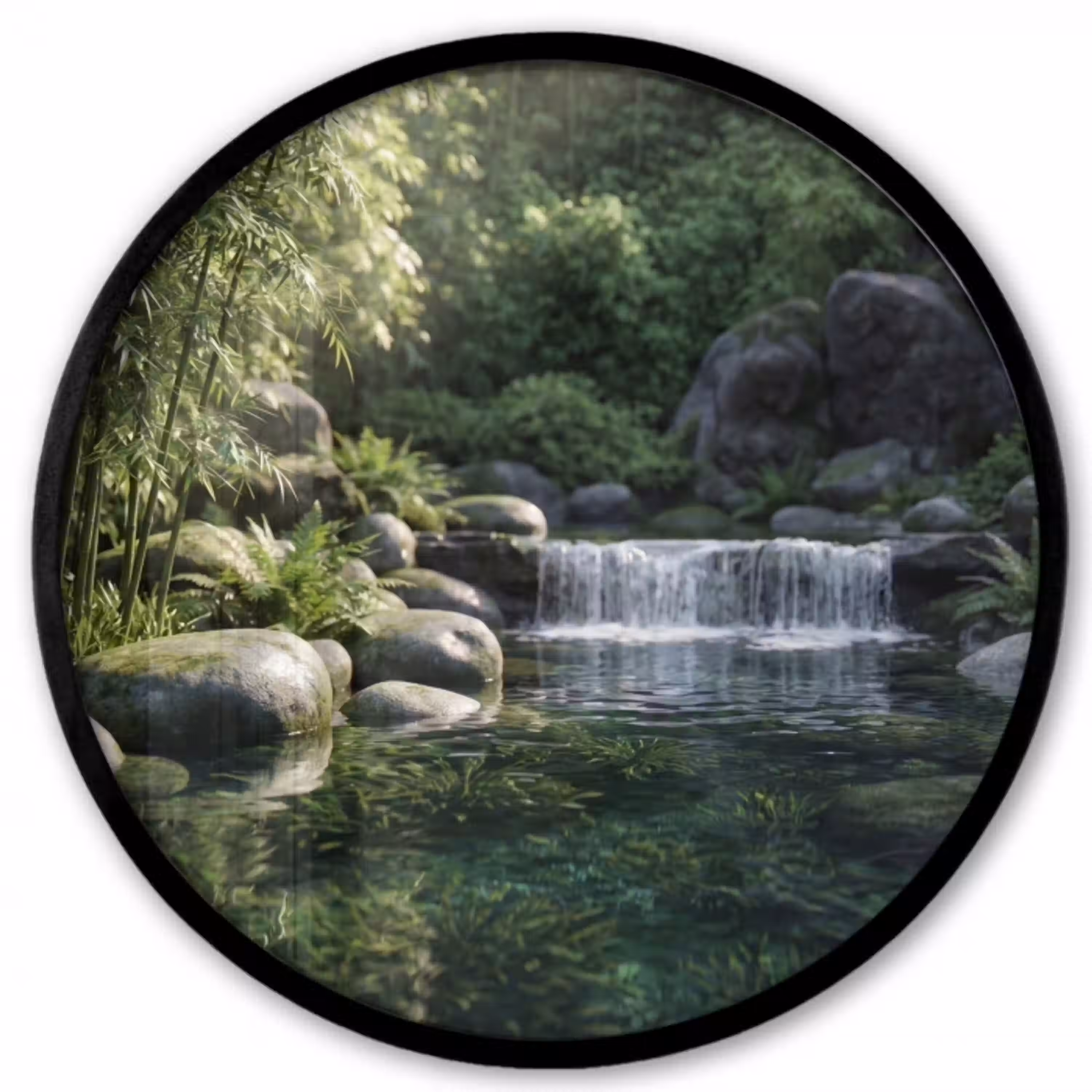 Beek - Waterval - Natuur - Groen Fotolijst rond zonder passe partout klein -3d