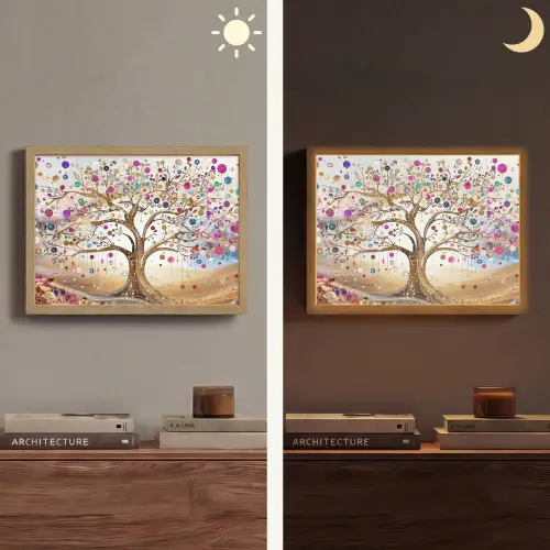 Levensboom - Goud - Kleurrijk - Abstract - Aesthetic Light Box met batterij (Wandlamp) middel -sfeer3