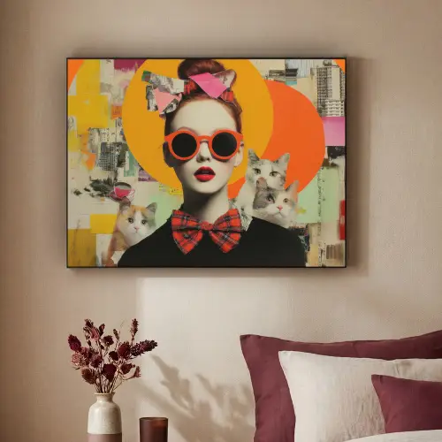 Vrouw - Bril - Strik - Retro Textielframe zwart klein -sfeer1