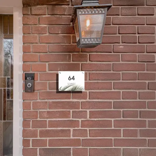 Wit met palmblad - Modern Naambord Rechthoek middel -sfeer7-rechthoek-S