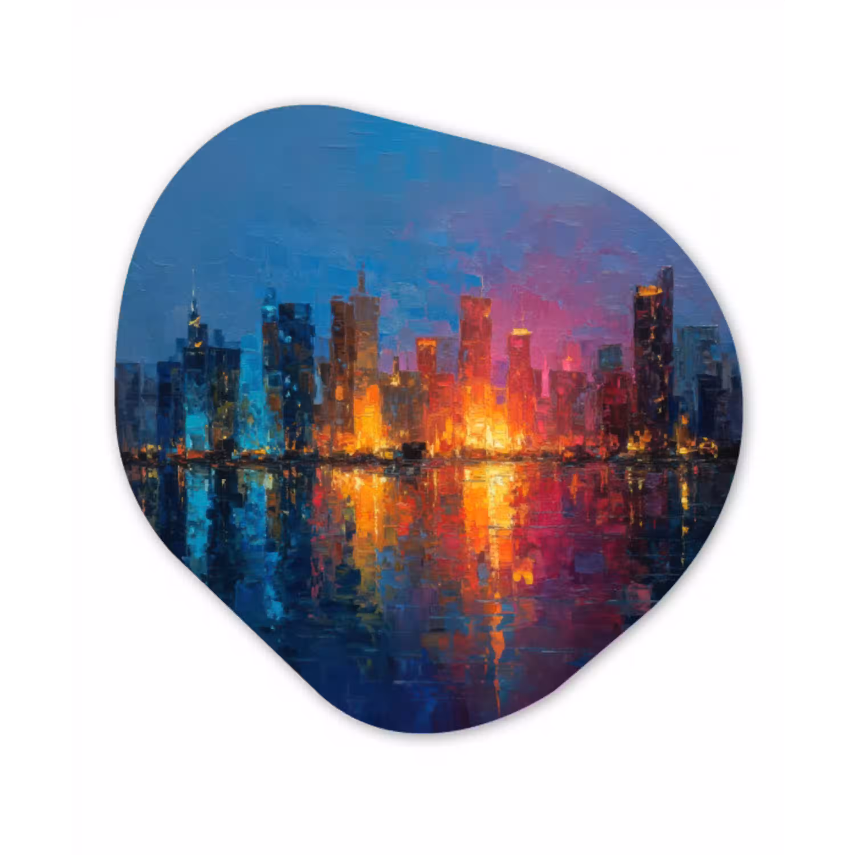 Skyline - Penseelstreken - Donkerblauw - Lichtgevend Wandcirkel Organisch Forex 3mm klein -3d