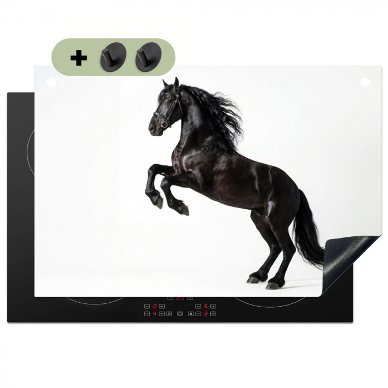 Zwart - Paard - Portret Inductie beschemer met haakjes klein -3d