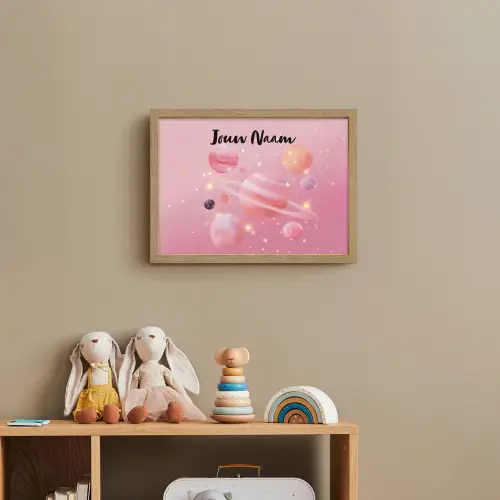 Planeten - Roze - Sterren Light Box met batterij (Wandlamp kind) middel -sfeer2_kind