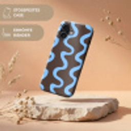 Kronkelende lijnen - Blauw - Bruin - Minimalistisch Toughcase MagSafe Apple iPhone 17 klein 1017 -USP_RandenV_DE