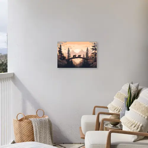 Beren - Bomen - Landschap - Zonsondergang Tuinposter op houten frame 2 cm dik klein -sfeer1