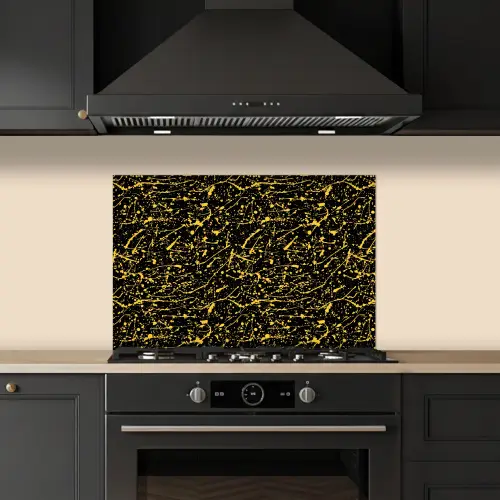Spat - Waterverf - Geel - Zwart keuken achterwand spatscherm klein 900 -sfeer1