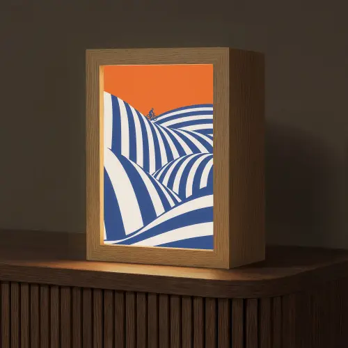 Fietser - Heuvels - Strepen - Blauw Light Box met kabel (Tafellamp) klein -z3d_website