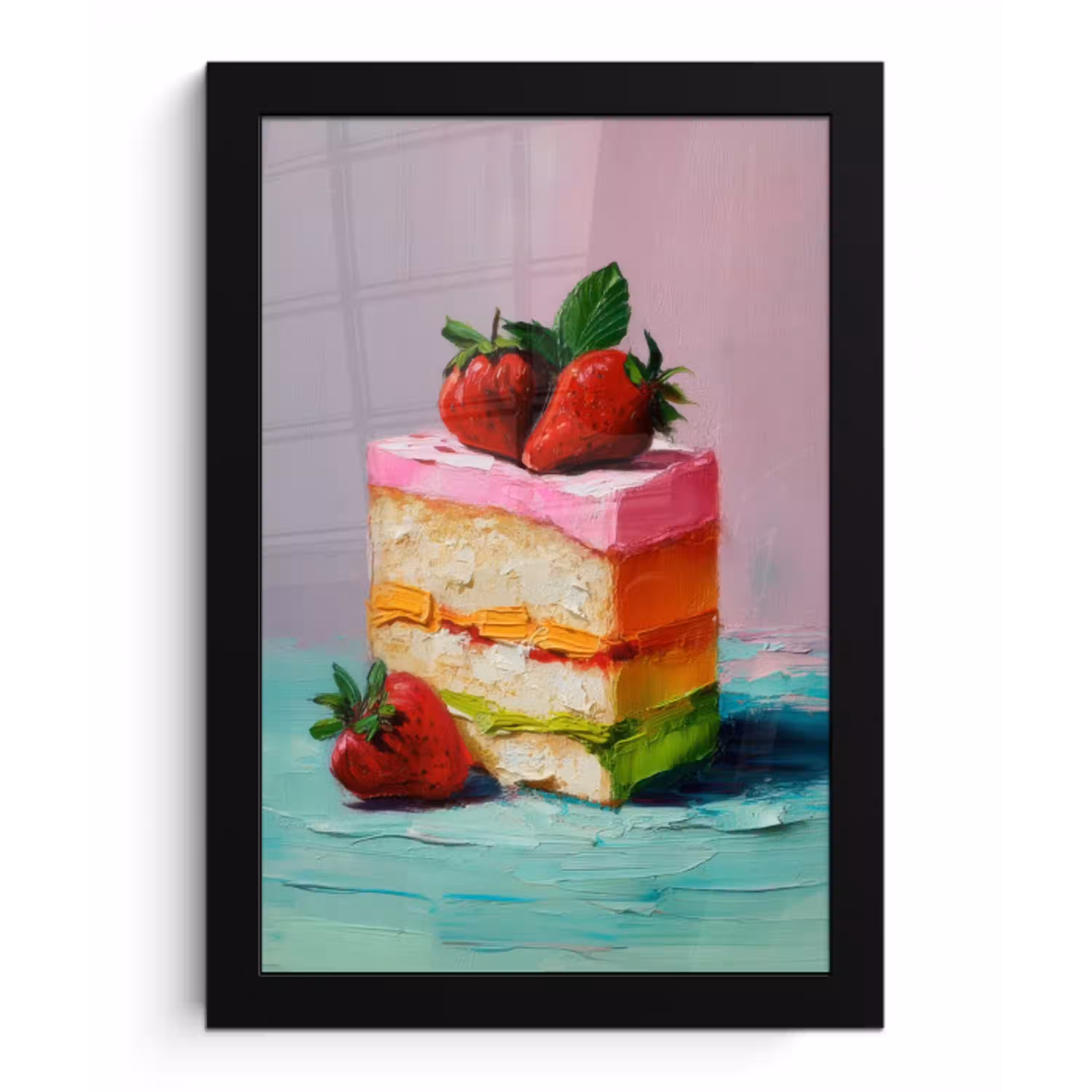 Taartje - Aardbeien - Glazuur - Kleurrijk fotolijst zwart zonder passe partout klein -3d