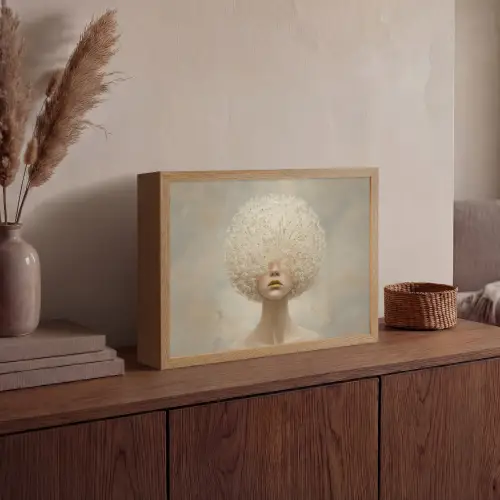 Dromerig - Beige - Paardenbloemzaadjes Light Box met batterij (Wandlamp) middel -sfeer2
