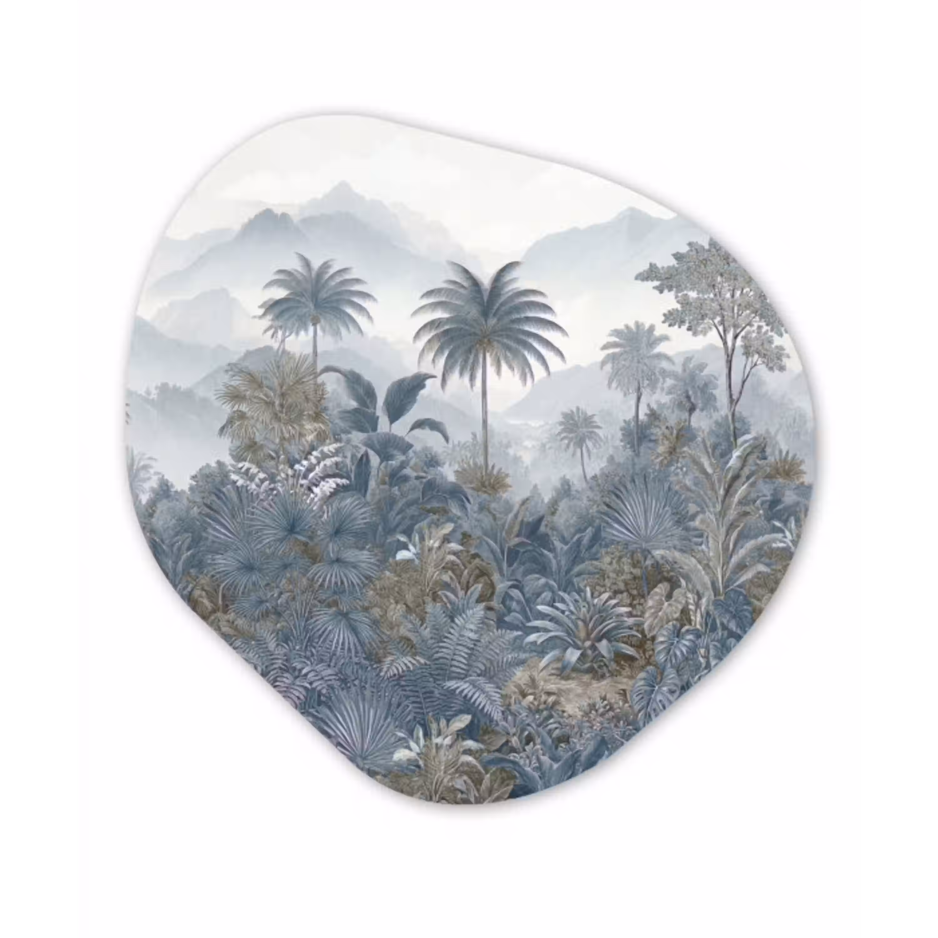 Jungle - Landschap - Blauw Wandcirkel Organisch Aluminium middel -3d