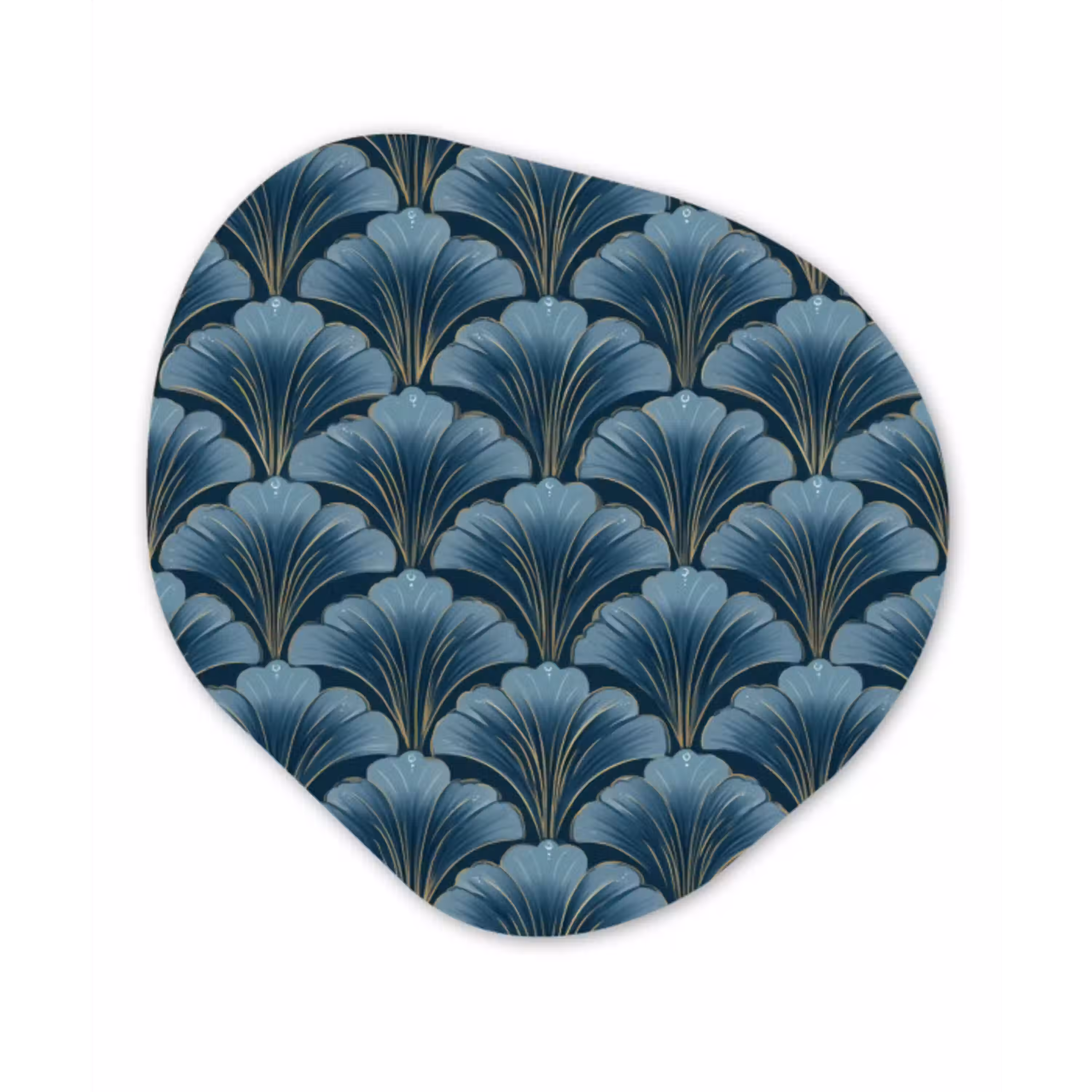 Patroon - Ginkgoblad - Blauw Wandcirkel Organisch Aluminium middel 851 -3d