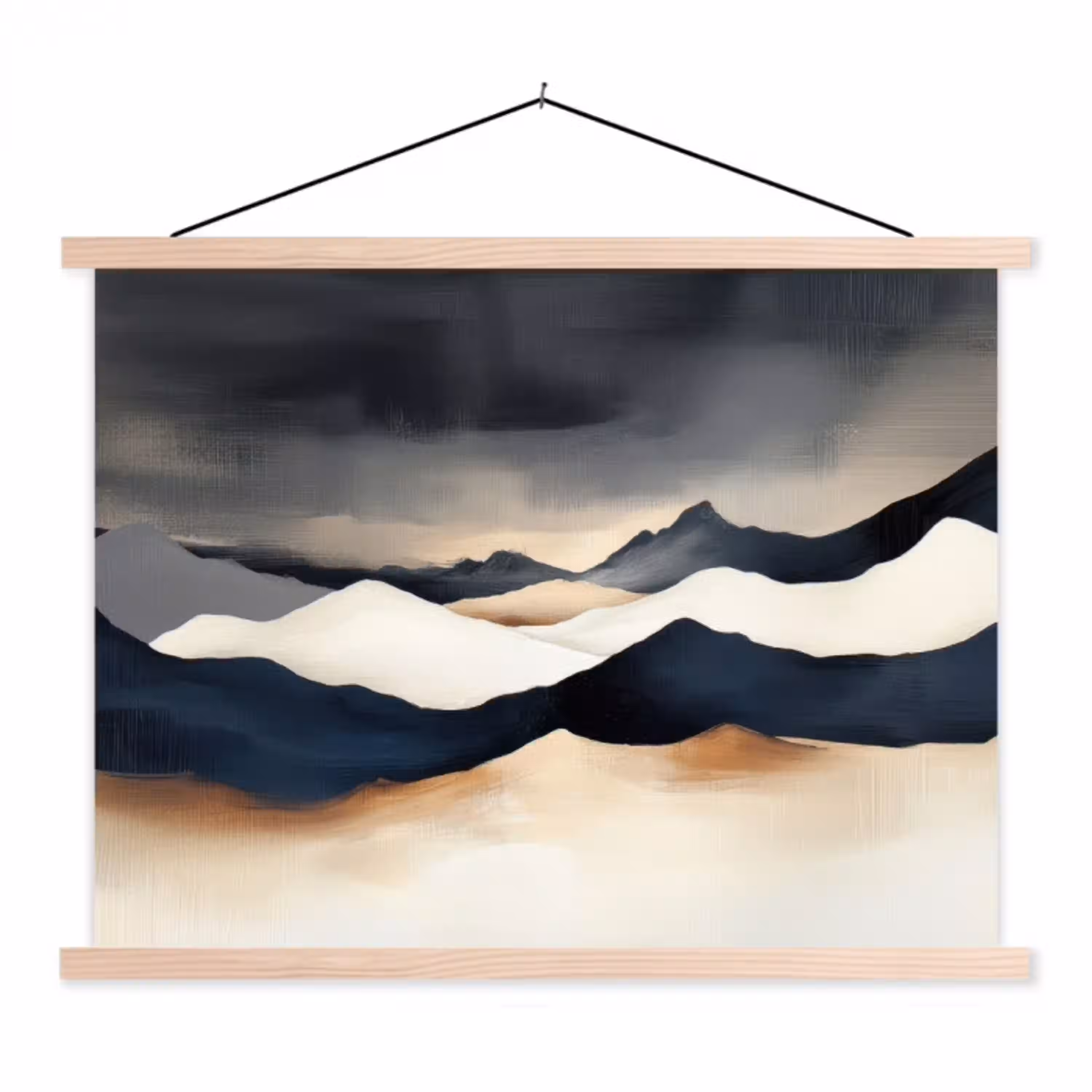 Bergen - Donkerblauw - Landschap textielposter latten blank klein -3d
