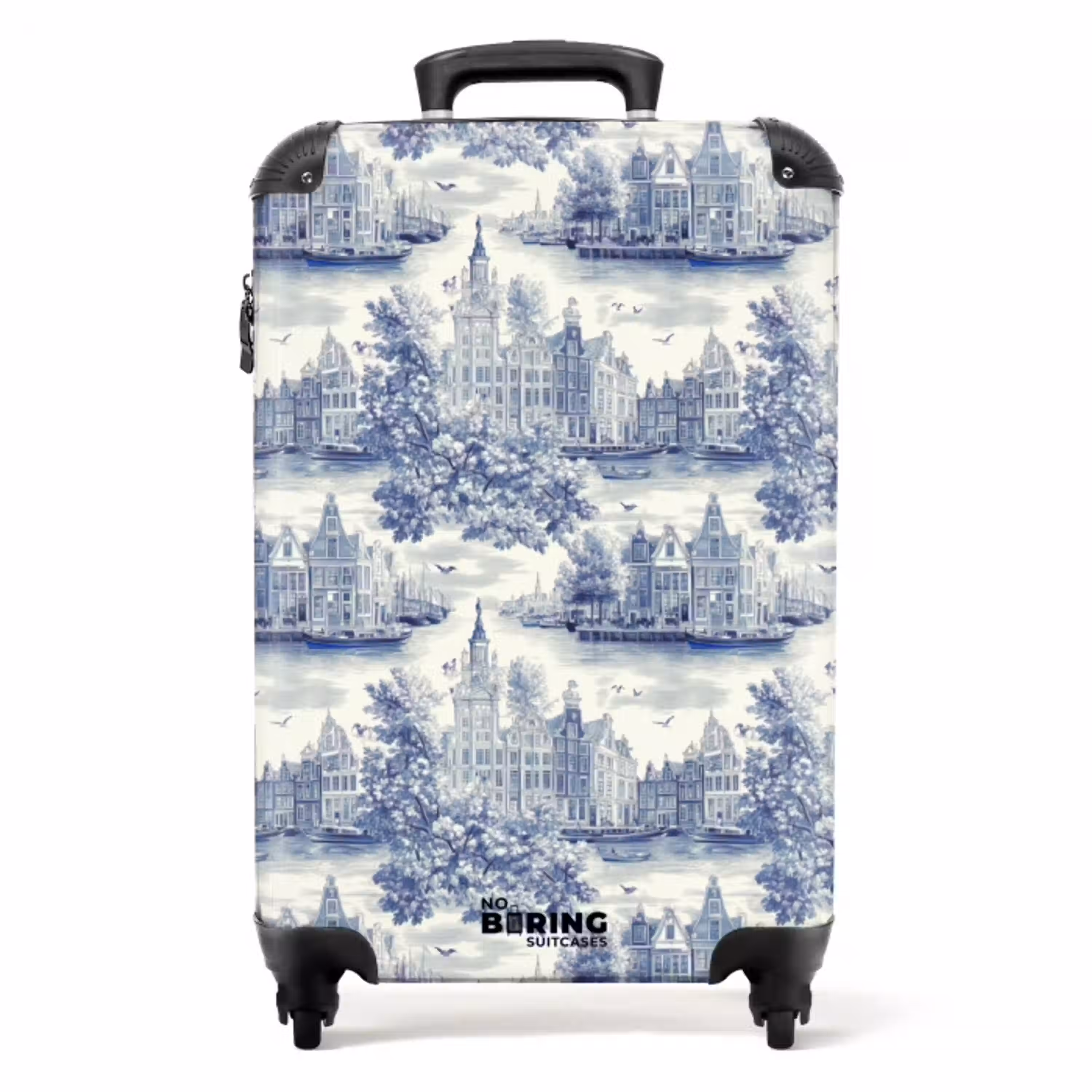 Huizen - Bomen - Water - Vogels - Blauw NBS - Handbagage koffer - Volwassenen Unisex middel -productfoto_recht