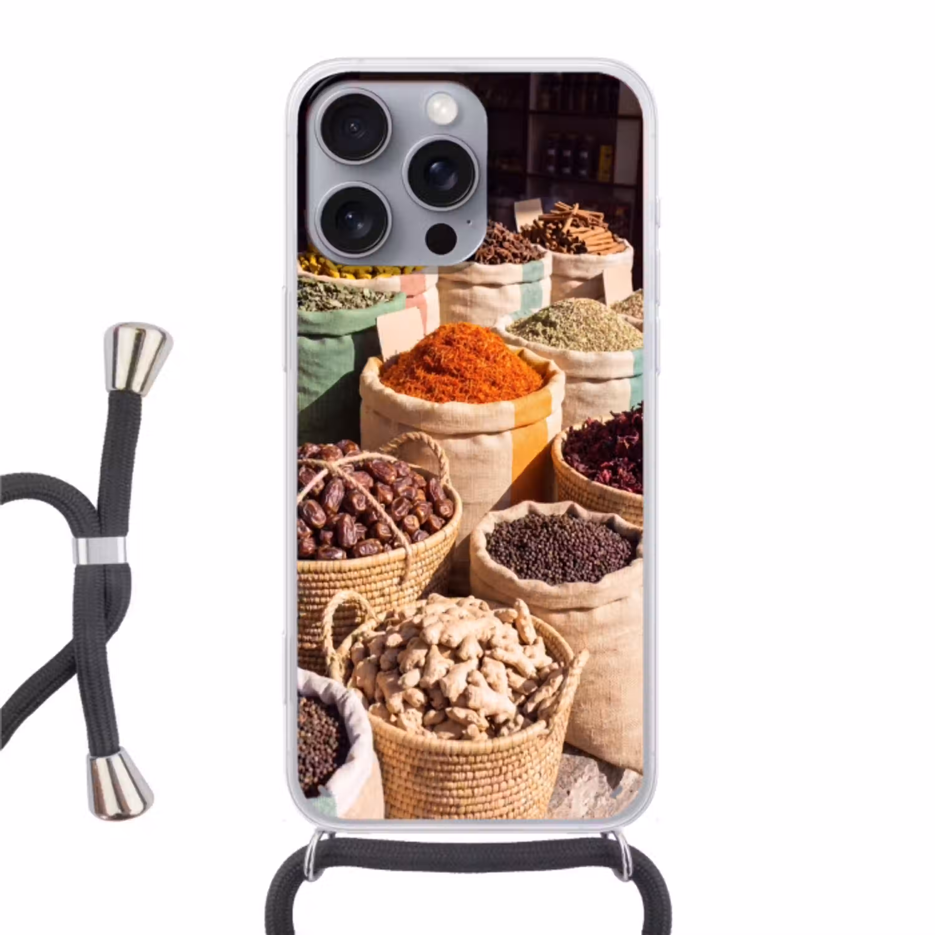Kruiden - Markt - Kleurrijk Hoesje iPhone 16 Pro Max met koord klein -3d