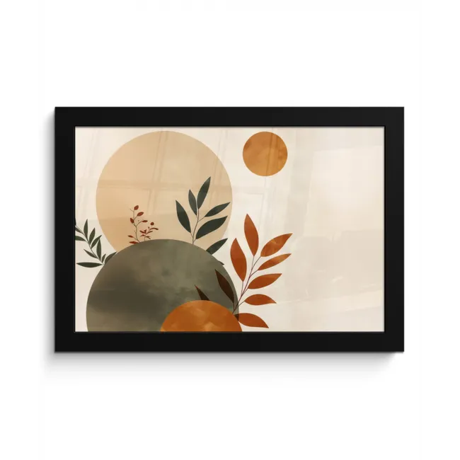 Vormen - Rond - Bladeren - Beige fotolijst zwart zonder passe partout klein -3d