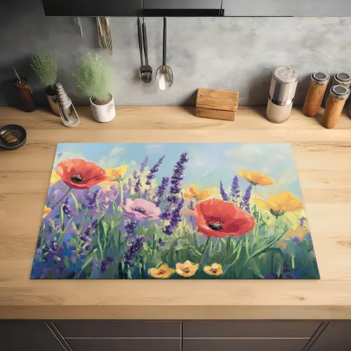 Weide - Bloemen - Kleurrijk Inductie beschermer vinyl 3mm klein -sfeer5