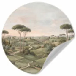 Landschap - Heuvels - Zandpad - Groen Wandcirkel behangsticker klein -3d