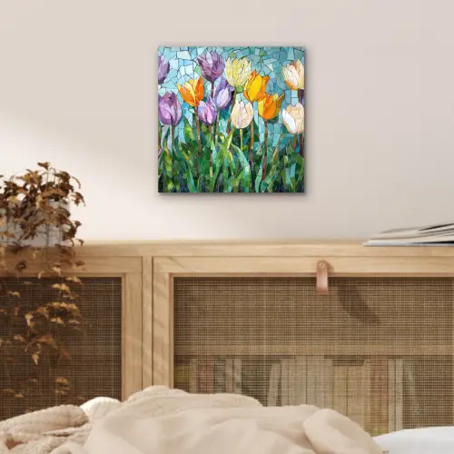 Mozaïek - Veld - Tulpen - Kleurrijk aluminium wit klein -sfeer3