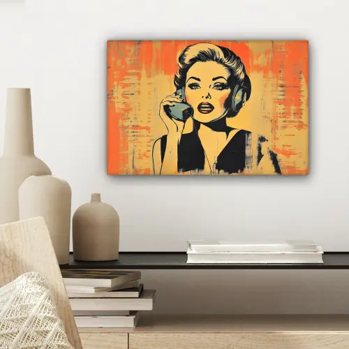 Retro - Vrouw - Koptelefoon - Oranje canvas 2cm klein -sfeer6