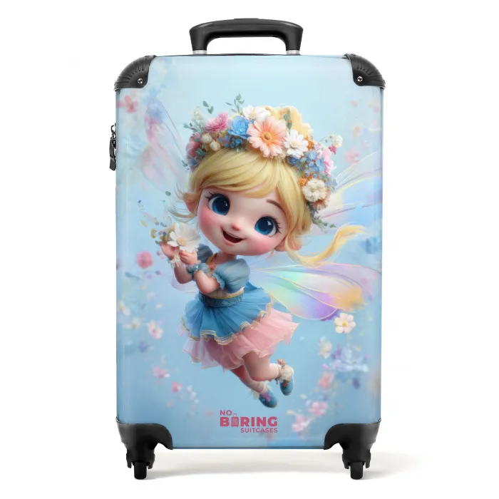 Fee met blauwe jurk en bloemetjes kroon NBS - Handbagage koffer - Kinderen Unisex middel -productfoto_recht