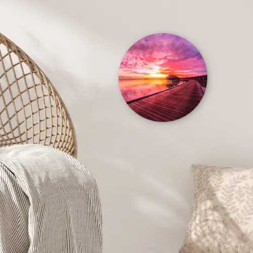 Steiger - Water - Zon - Roze - Horizon Wandcirkel kunststof plaat 5mm dik klein -sfeer5
