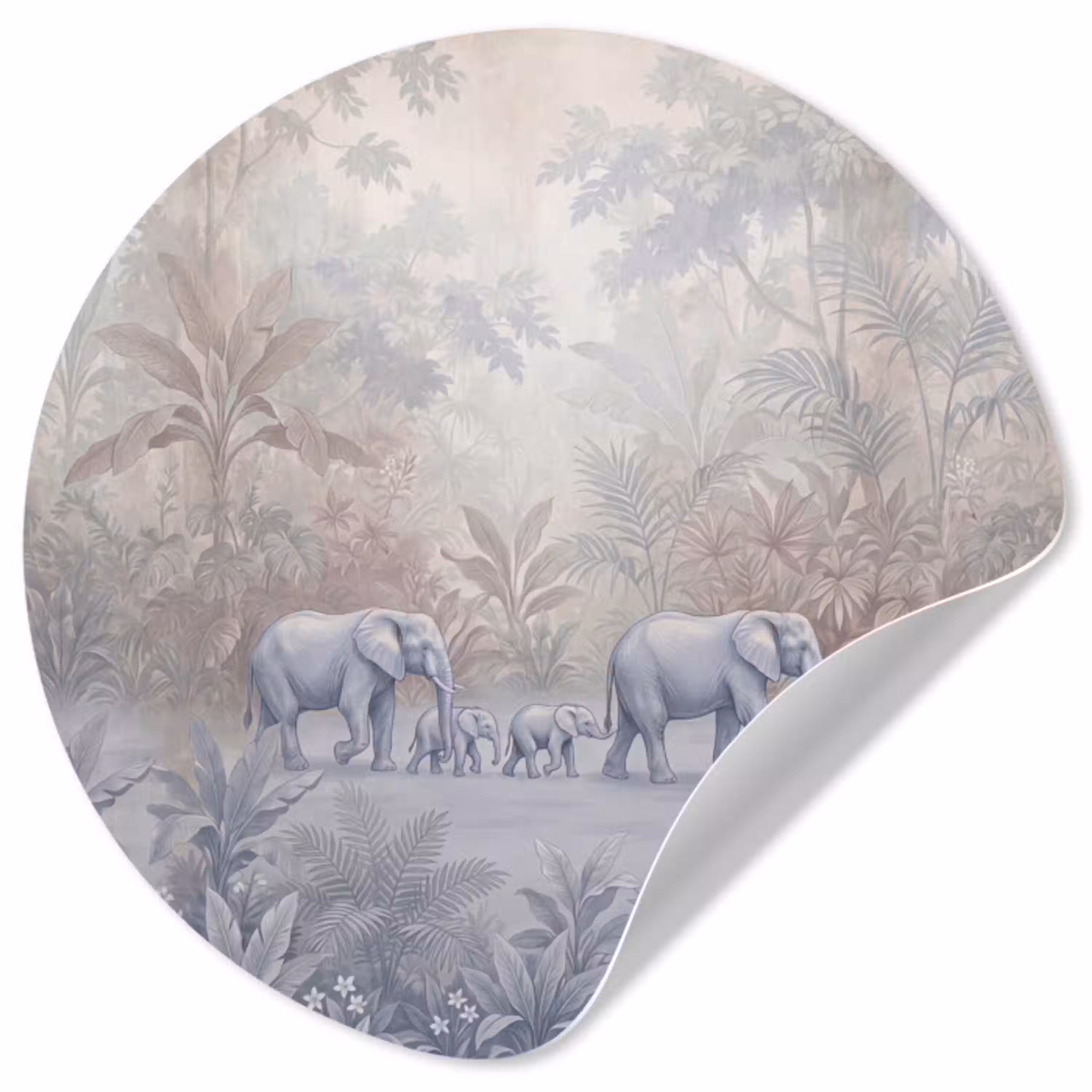 Olifant - Familie - Jungle - Illustratie - Grijs Wandcirkel behangsticker klein -3d