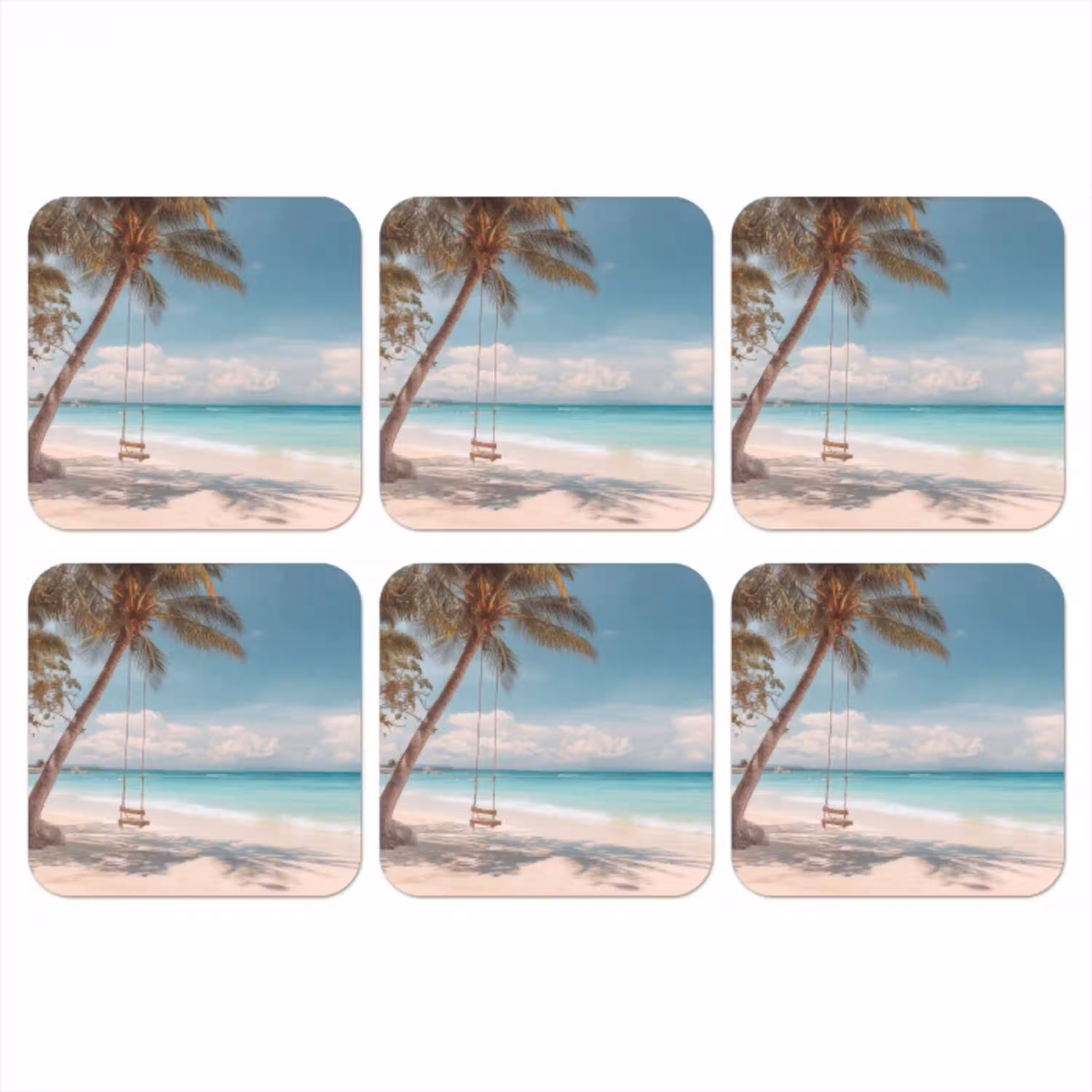 Palmboom - Schommel - Strand - Lucht onderzetter kurk middel -3d