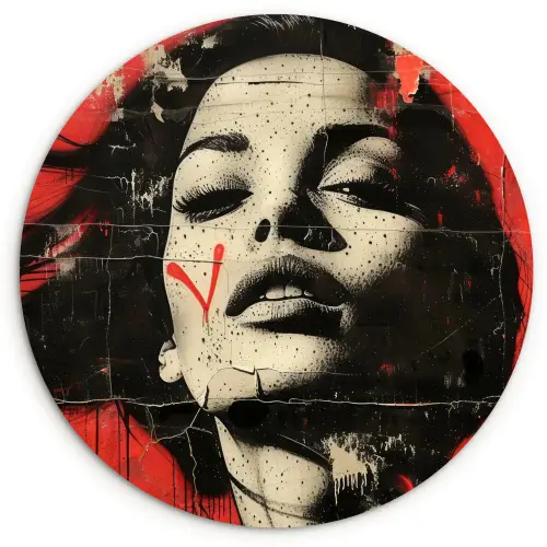 Graffiti - Vrouw - Rood - Street art - Banksy Wandcirkel kunststof plaat 5mm dik klein -3d