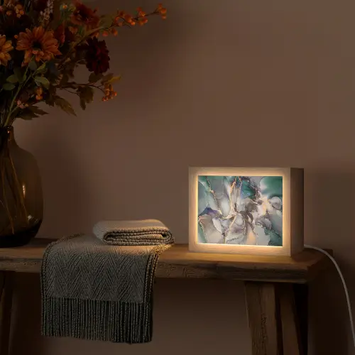 Goud - Blauw - Marmer Light Box met kabel (Tafellamp) klein -sfeer4