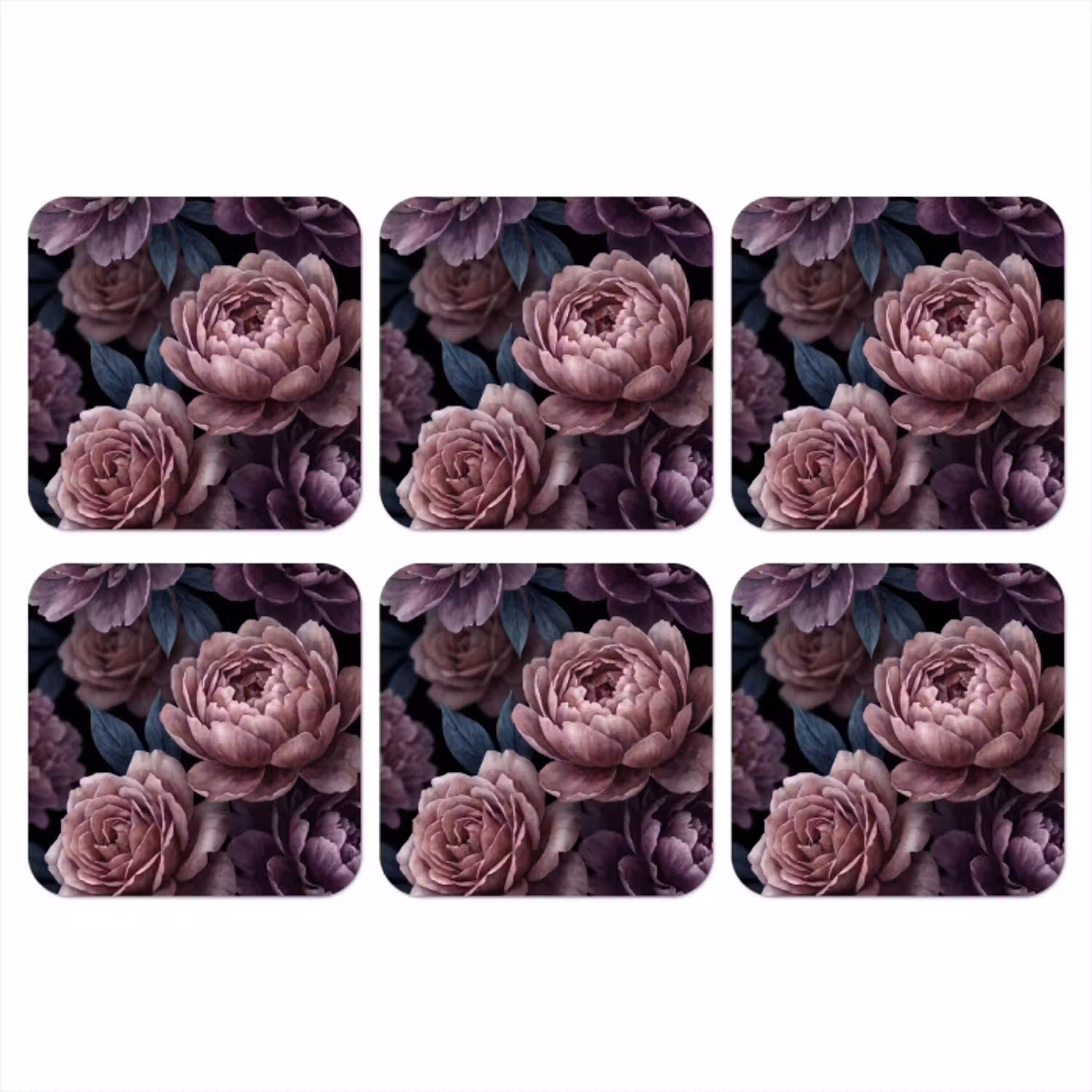 Bloemen - Patroon - Donker - Botanisch - Paars onderzetter kurk middel -3d