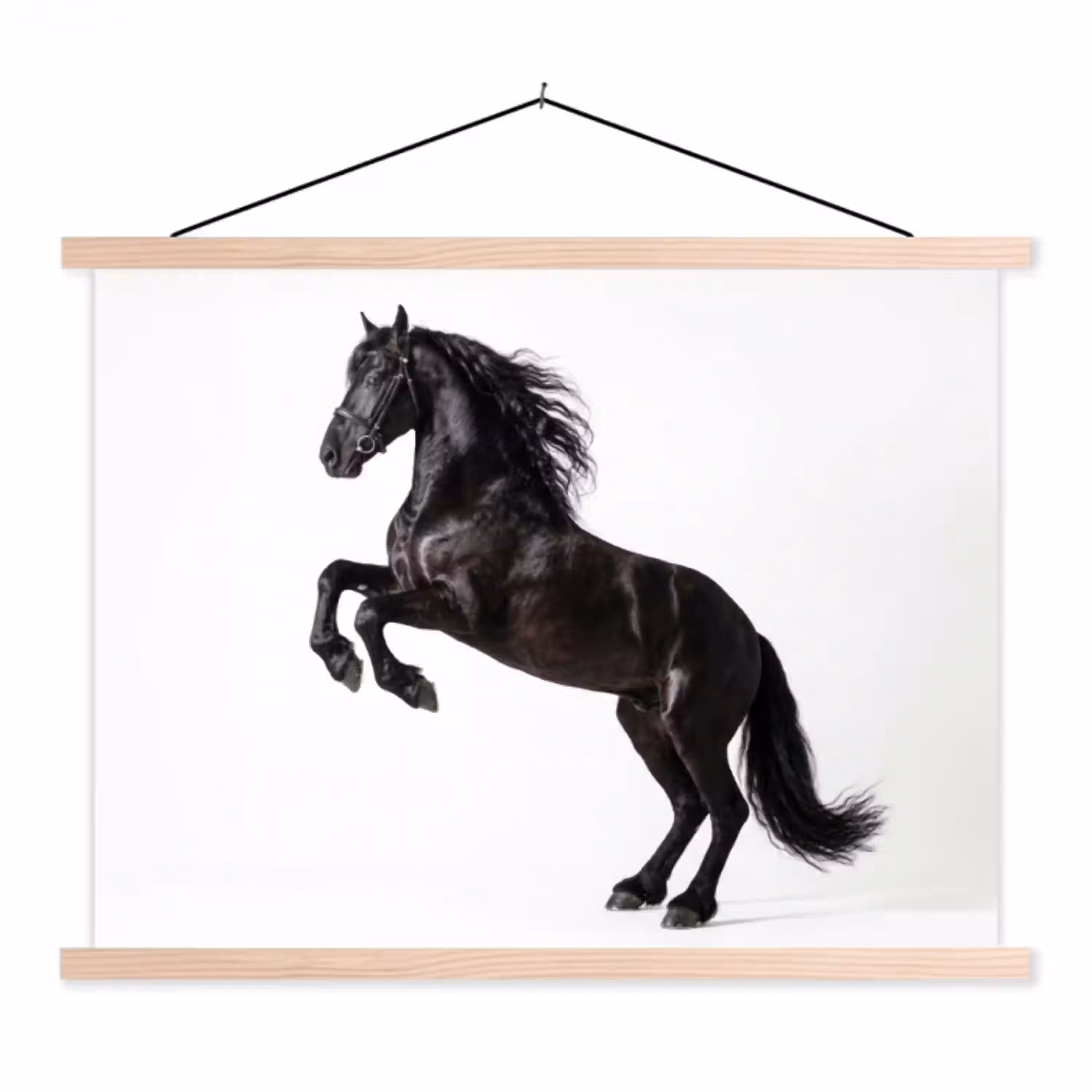 Zwart - Paard - Portret textielposter latten blank klein -3d