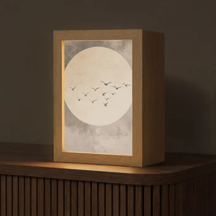 Vogel - Beige - Japandi Light Box met kabel (Tafellamp) klein -z3d_website