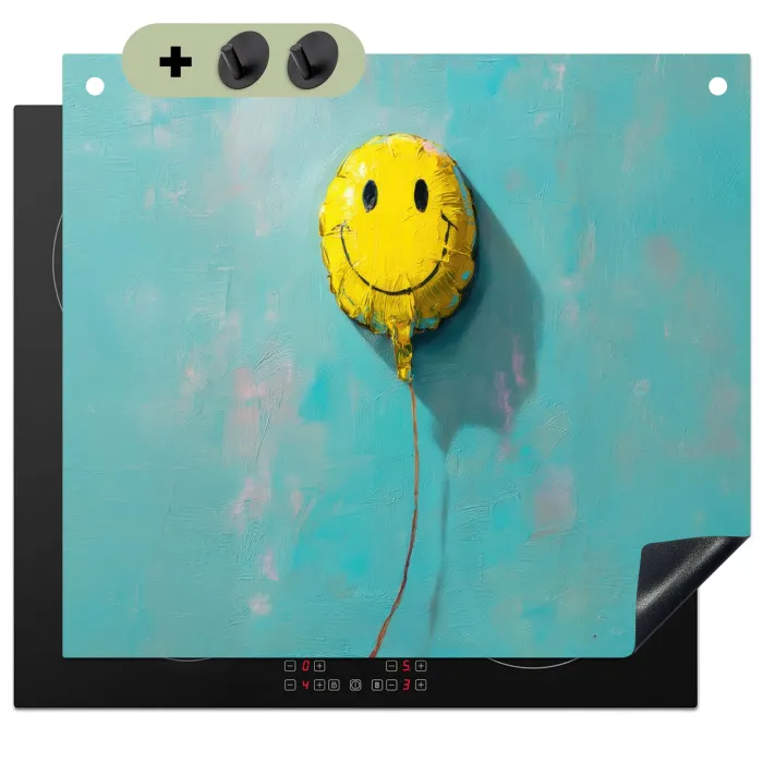 Ballon - Geel - Smiley Inductie beschemer met haakjes middel -3d