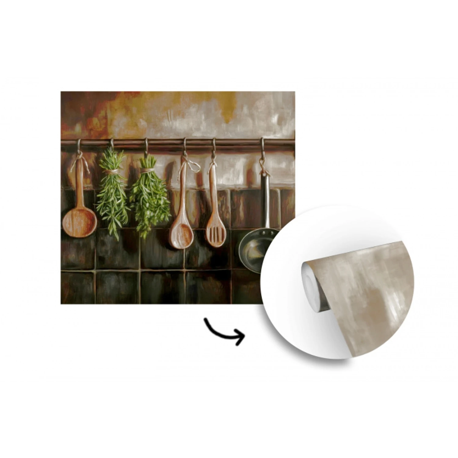 Keukengerei - Rustiek - Tegels - Kruiden fotobehang vinyl groot -3d