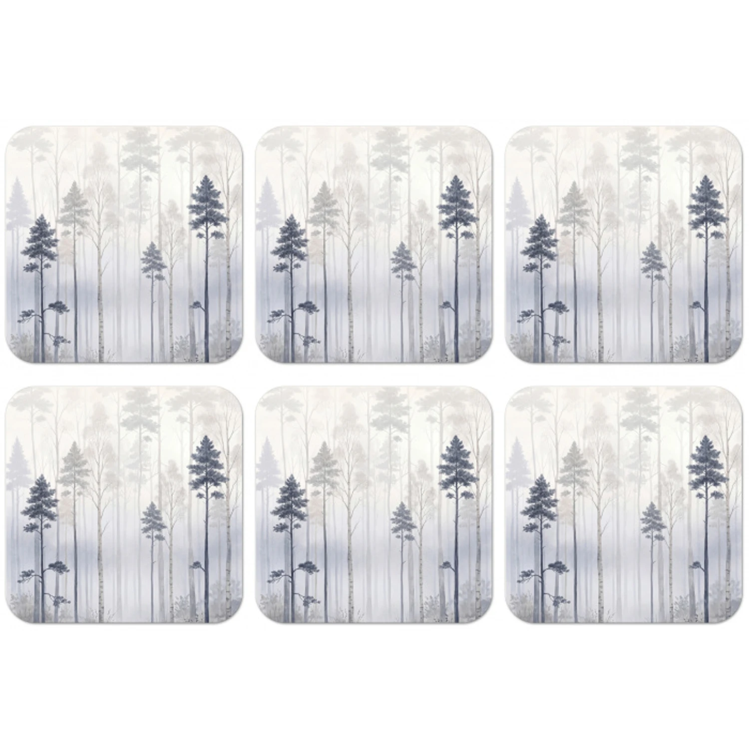 Bos - Bomen - Mist - Natuur - Illustratie - Grijs onderzetter kurk middel -zkaufland3dotto