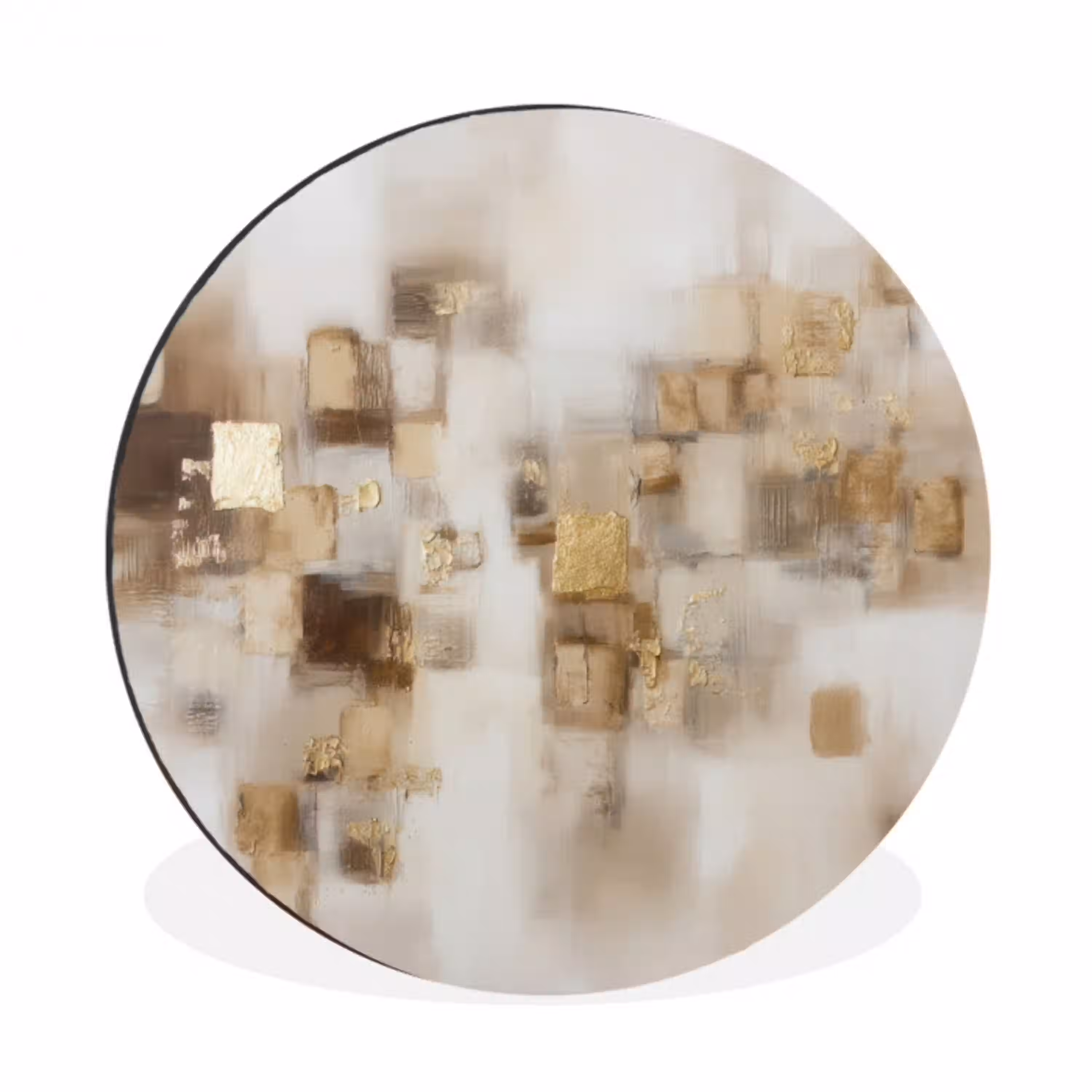 Abstracte vierkanten - Aardetonen - Mistig Wandcirkel aluminium klein -3d