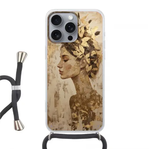 Vrouw - Goud - Abstract - Textuur Hoesje iPhone 16 Pro Max met koord klein -3d