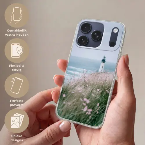 Vuurtoren - Klif - Zee - Bloemen Telefoonhoesje iPhone 17 Pro klein -sfeer3_NL