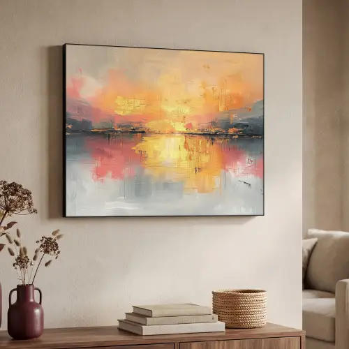 Modern - Abstract - Goud - Roze Textielframe zwart klein -sfeer3