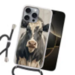 Koe - Portret - Dieren - Modern Hoesje iPhone 16 Pro Max met koord klein -sfeer1