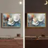 Bloemen - Wit - Goud - Kunst - Abstract Light Box met batterij (Wandlamp) middel -sfeer3