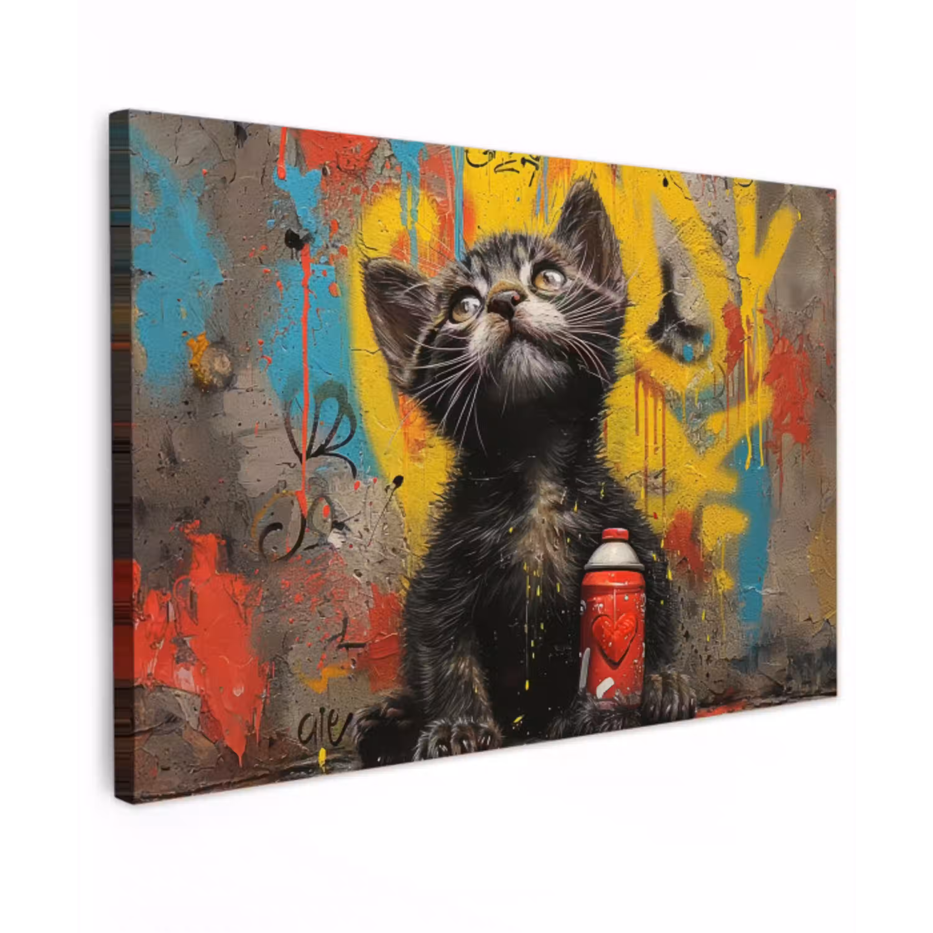 Kitten met Spuitbus Tuinposter op houten frame 2 cm dik klein -3d