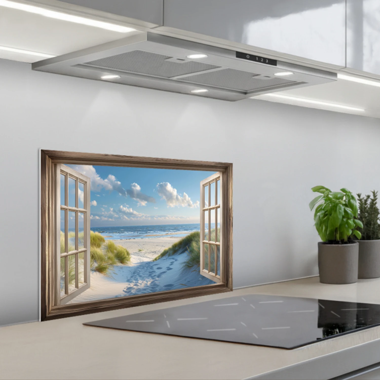 Kitchen splashback for hob - View - Beach - Window - Dunes - Sea ...