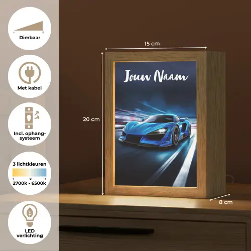 Auto - Blauw - Jongens - Kind Light Box met kabel (Kinderlampje) klein -USP_NL