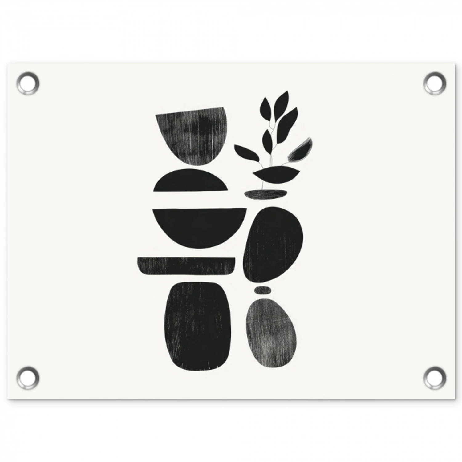 Japandi - Zwart - Abstract tuinposter los doek klein -3d