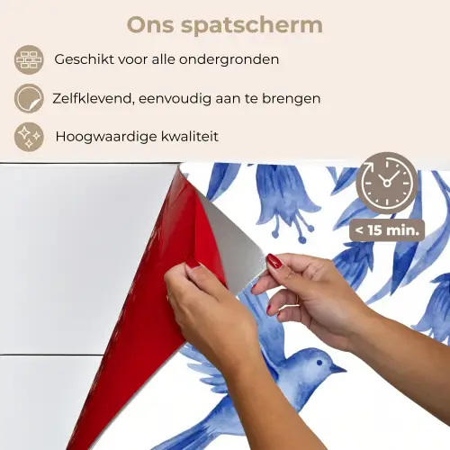 Modern - Vogels - Delfts - Blauw keuken achterwand spatscherm klein -spatscherm_NL