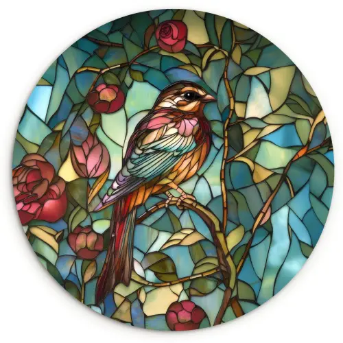 Vogel - Tak - Rozen - Mozaïek Wandcirkel plexiglas klein -3d