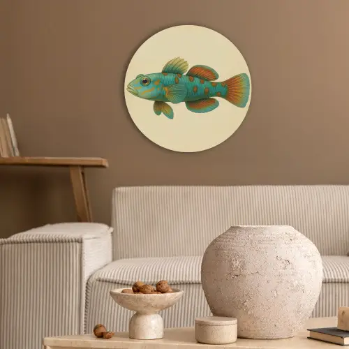Vis - Blauw - Stippen - Schubben Akoestische PET Vilt - Rond klein -sfeer1