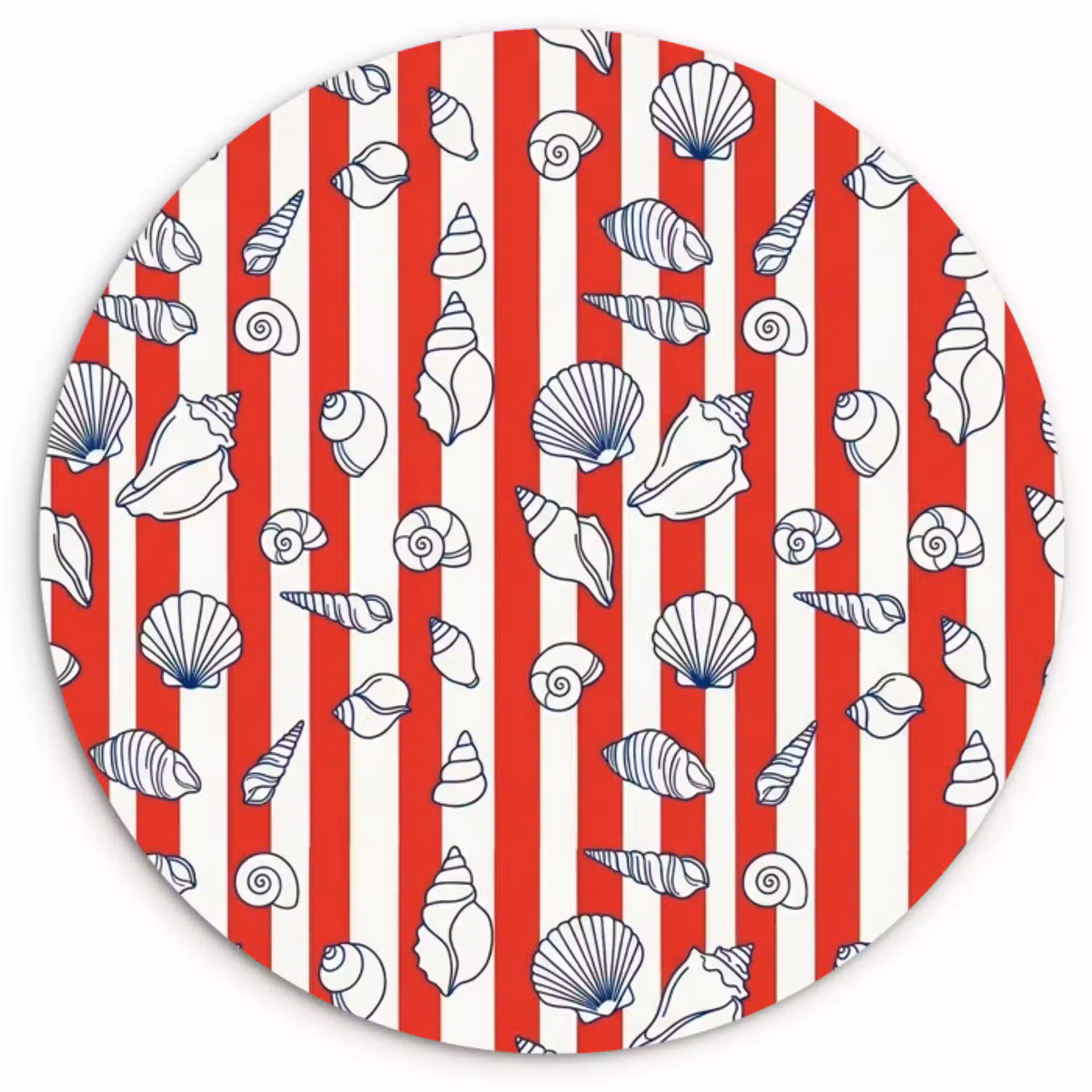 Schelp - Zeedieren - Zomer - Illustratie - Rood - Blauw Wandcirkel kunststof plaat 5mm dik klein -3d