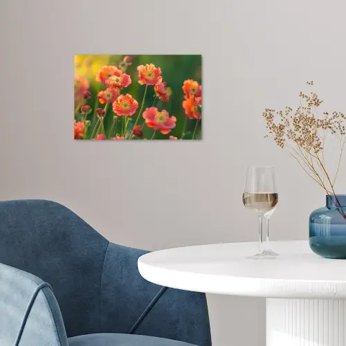 Bloemenveld - Zonnestralen - Oranje poster papier klein -sfeer3